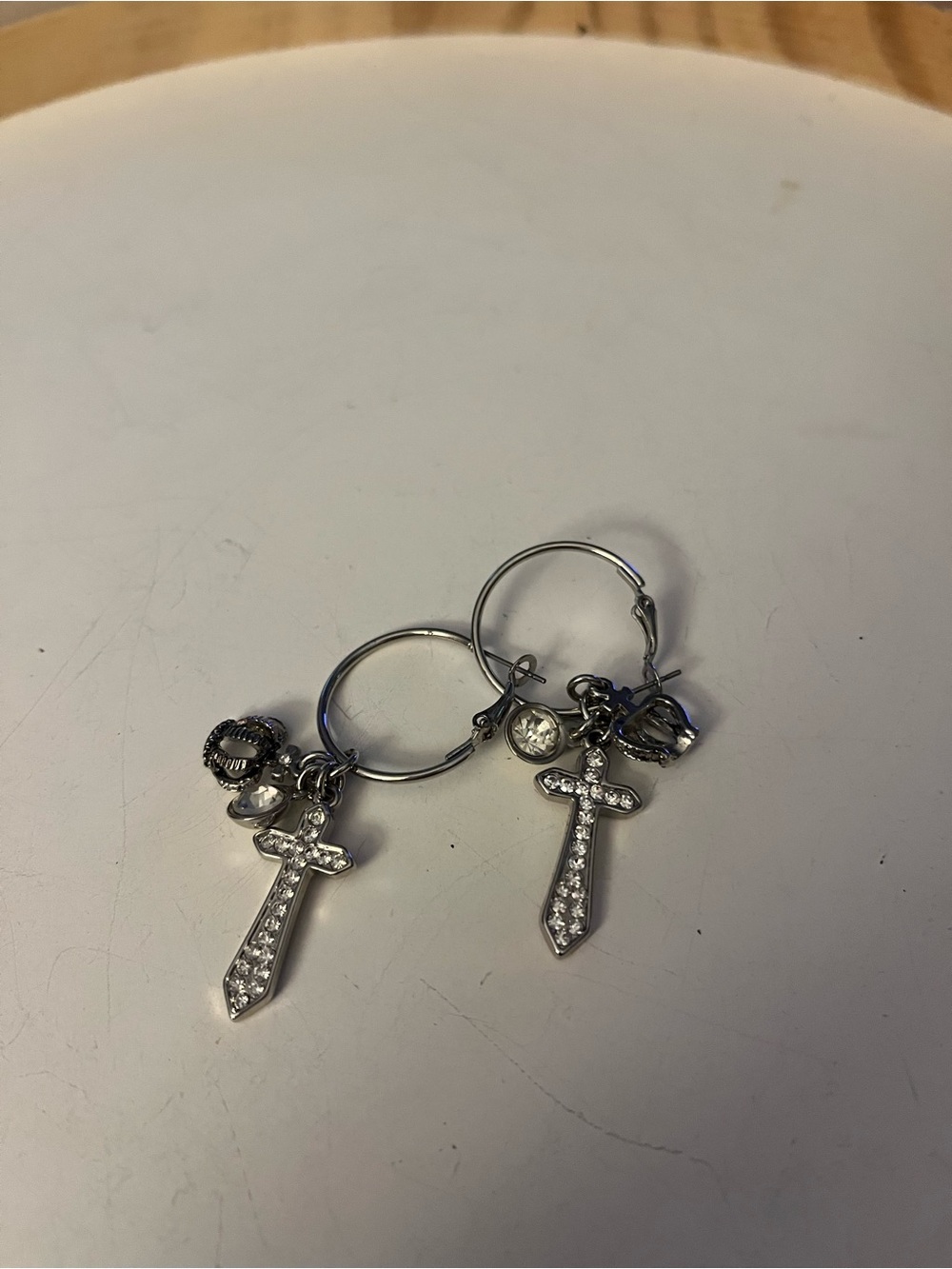 Silver-Tone Crystal Charm  Hoop Earrings